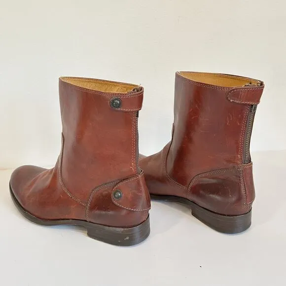 Frye Melissa Button Zip Up Shortie Leather Boot Brown Size 9.5