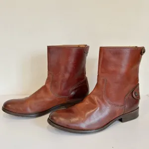 Frye Melissa Button Zip Up Shortie Leather Boot Brown Size 9.5