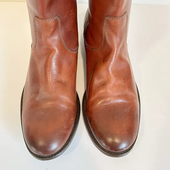 Frye Melissa Button Zip Up Shortie Leather Boot Brown Size 9.5