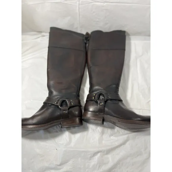 FRYE Melissa Harness Inside Zip Tall Brown Leather Boots Sz 6