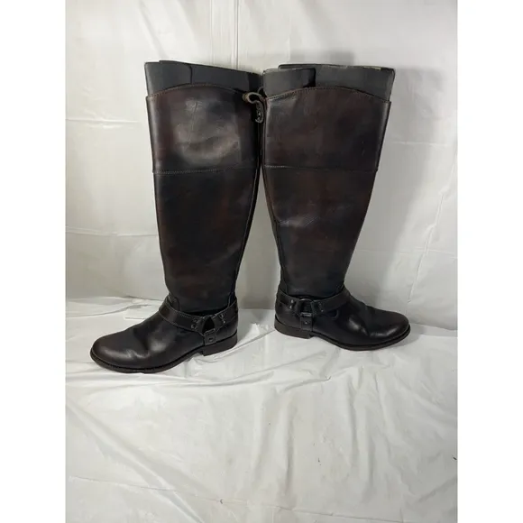 FRYE Melissa Harness Inside Zip Tall Brown Leather Boots Sz 6