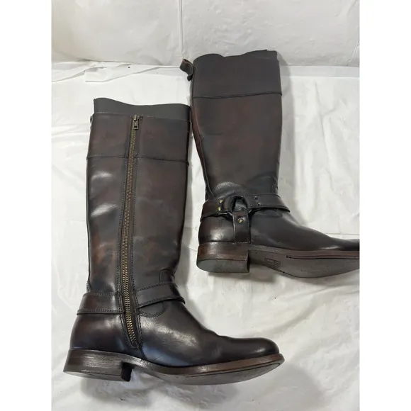 FRYE Melissa Harness Inside Zip Tall Brown Leather Boots Sz 6