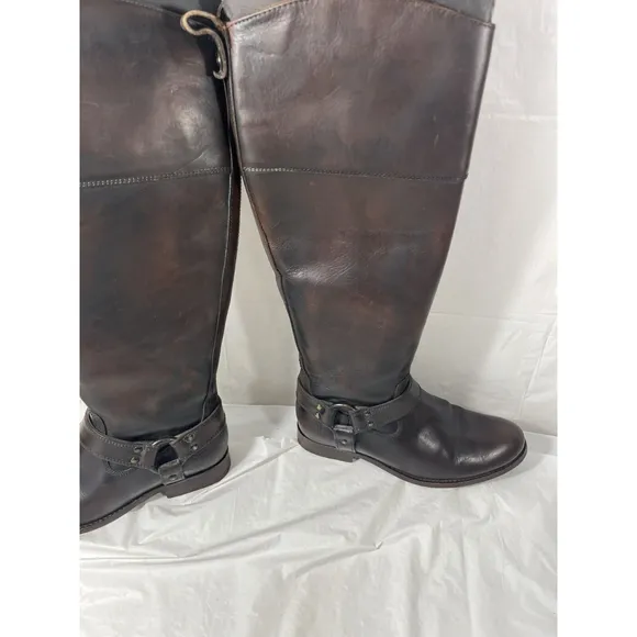 FRYE Melissa Harness Inside Zip Tall Brown Leather Boots Sz 6
