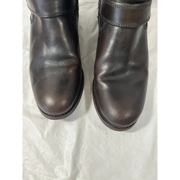 FRYE Melissa Harness Inside Zip Tall Brown Leather Boots Sz 6