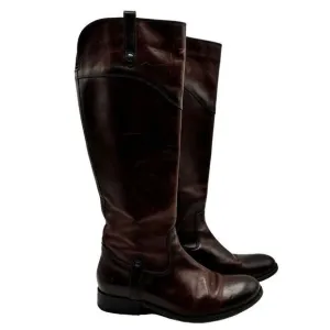 FRYE Melissa Tab Tall Leather Riding Boots Dark Redwood Brown Women's US Size 7