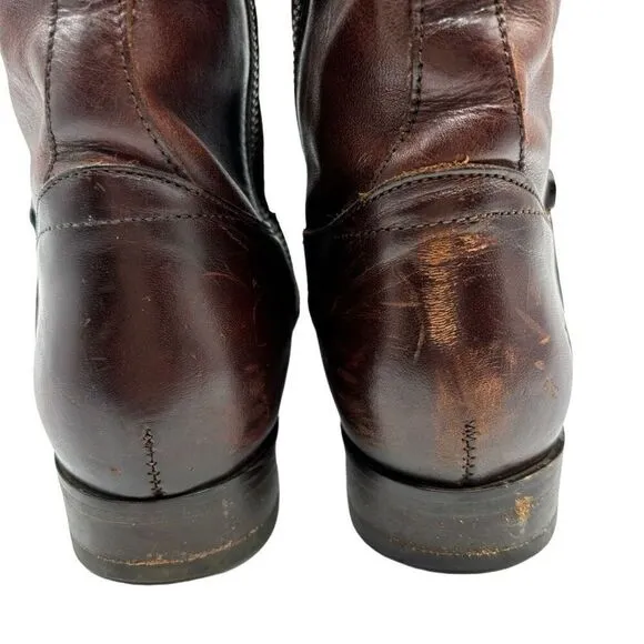 FRYE Melissa Tab Tall Leather Riding Boots Dark Redwood Brown Women's US Size 7