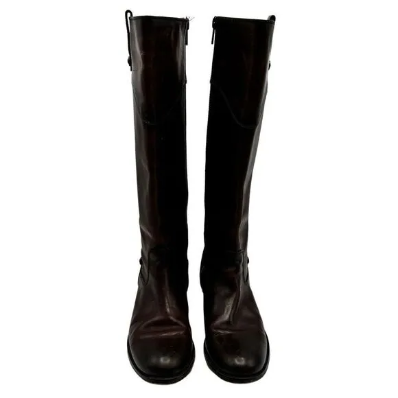 FRYE Melissa Tab Tall Leather Riding Boots Dark Redwood Brown Women's US Size 7