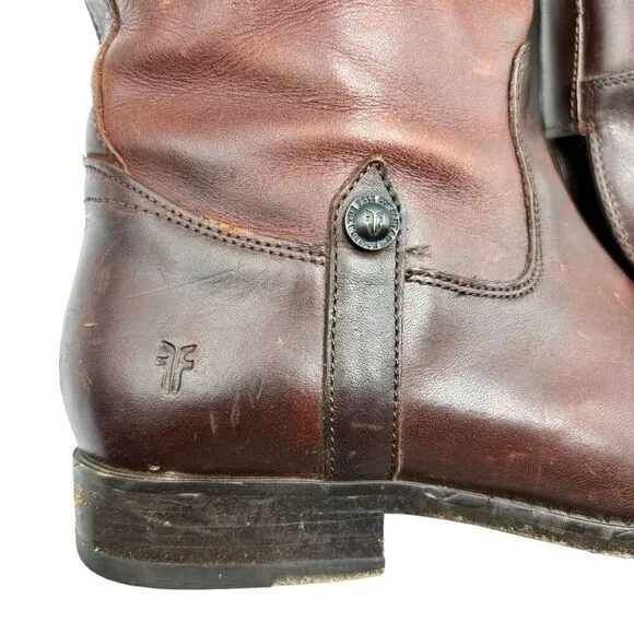 FRYE Melissa Tab Tall Leather Riding Boots Dark Redwood Brown Women's US Size 7