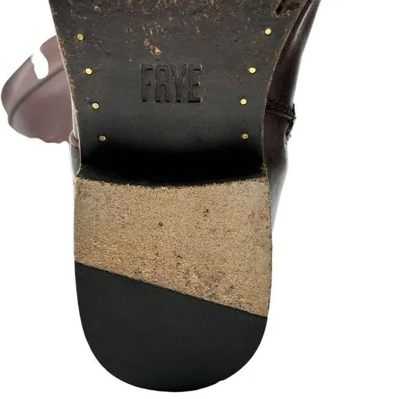 FRYE Melissa Tab Tall Leather Riding Boots Dark Redwood Brown Women's US Size 7
