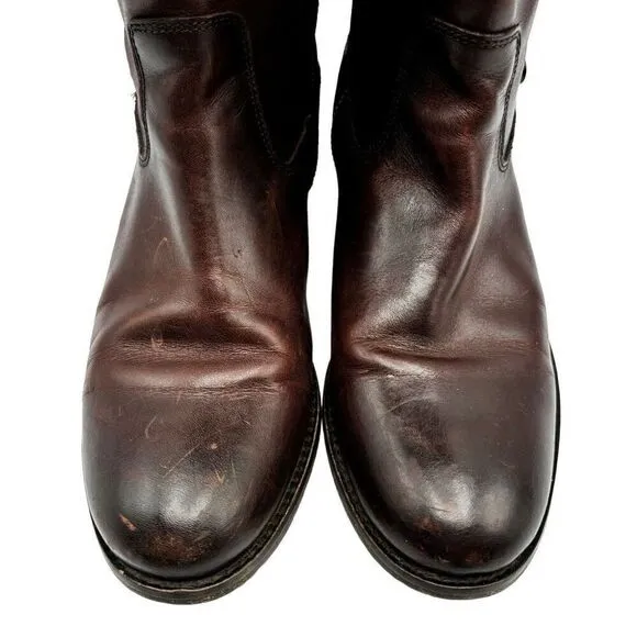 FRYE Melissa Tab Tall Leather Riding Boots Dark Redwood Brown Women's US Size 7