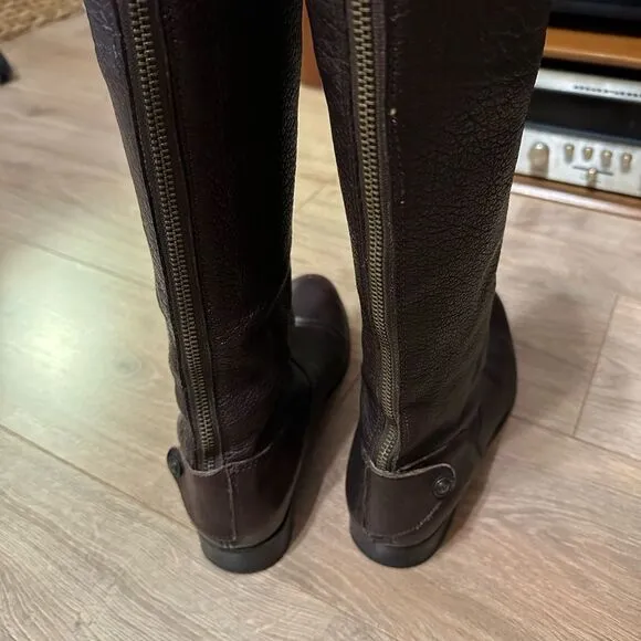 FRYE Melissa Button Back Zip Brown Leather Tall Riding Boots