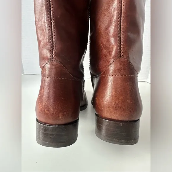 FRYE Melissa Button Cognac Brown Tan Tall Equestrian Riding Style Boots size 6.5