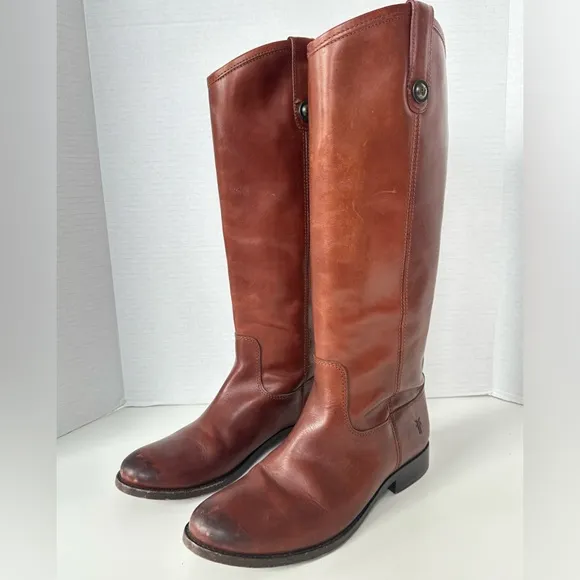 FRYE Melissa Button Cognac Brown Tan Tall Equestrian Riding Style Boots size 6.5