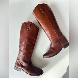 FRYE Melissa Button Cognac Brown Tan Tall Equestrian Riding Style Boots size 6.5