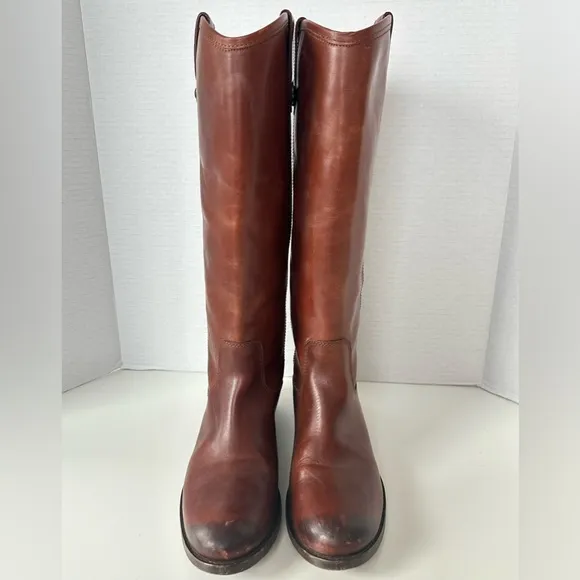 FRYE Melissa Button Cognac Brown Tan Tall Equestrian Riding Style Boots size 6.5