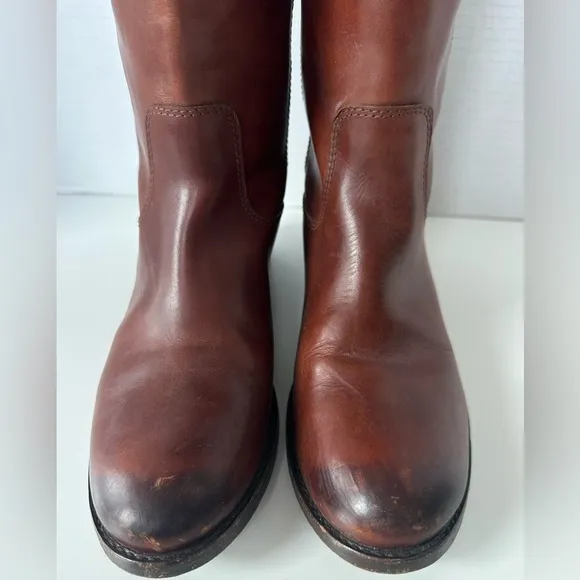 FRYE Melissa Button Cognac Brown Tan Tall Equestrian Riding Style Boots size 6.5