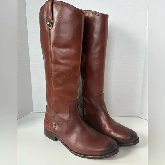 FRYE Melissa Button Cognac Brown Tan Tall Equestrian Riding Style Boots size 6.5