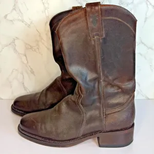 Frye Men's Cowboy‎ Boots Brown Leather Dark Brown, Size 8 1/2 Pull-On Western