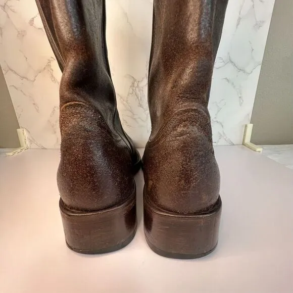 Frye Men's Cowboy‎ Boots Brown Leather Dark Brown, Size 8 1/2 Pull-On Western