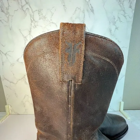 Frye Men's Cowboy‎ Boots Brown Leather Dark Brown, Size 8 1/2 Pull-On Western