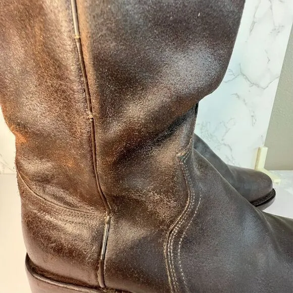 Frye Men's Cowboy‎ Boots Brown Leather Dark Brown, Size 8 1/2 Pull-On Western