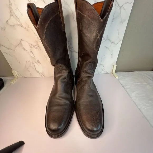 Frye Men's Cowboy‎ Boots Brown Leather Dark Brown, Size 8 1/2 Pull-On Western