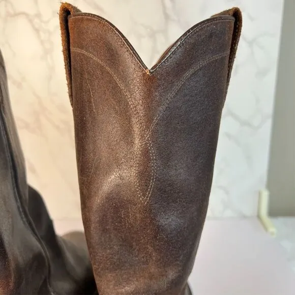 Frye Men's Cowboy‎ Boots Brown Leather Dark Brown, Size 8 1/2 Pull-On Western