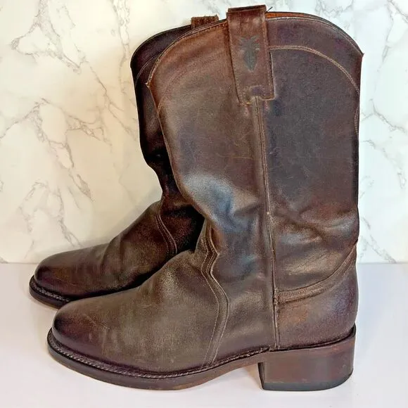 Frye Men's Cowboy‎ Boots Brown Leather Dark Brown, Size 8 1/2 Pull-On Western