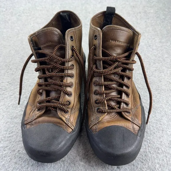 Frye Men's High Top Leather Sneakers 9.5 Brown Lace-Up Rubber Sole Rugged Casual