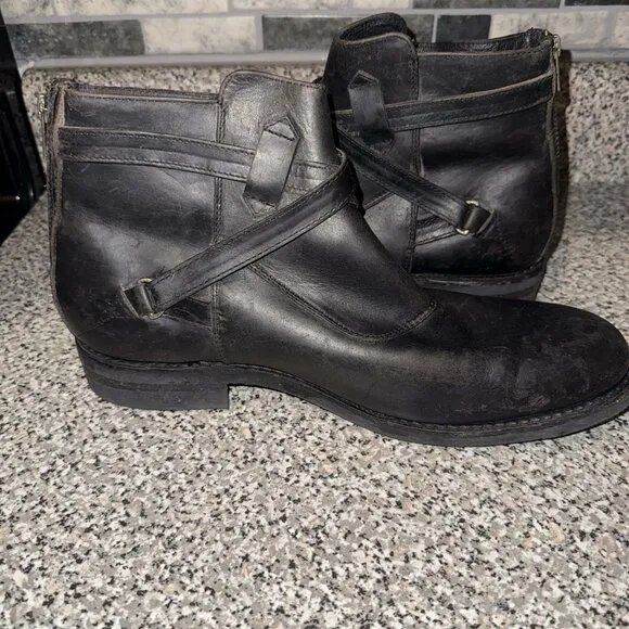 Frye Men's Mid-Cut Zip-Up Casual Ankle Boots 3488025 Black Leather Size 10.5D