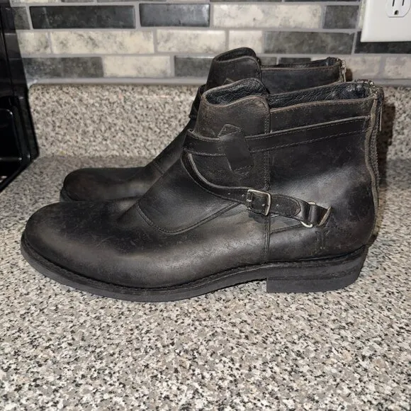 Frye Men's Mid-Cut Zip-Up Casual Ankle Boots 3488025 Black Leather Size 10.5D