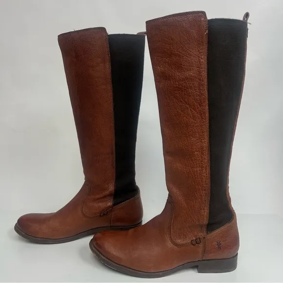Frye Molly Gore Tall Riding Boots Whiskey Brown Leather Knee High US 8.5 $425