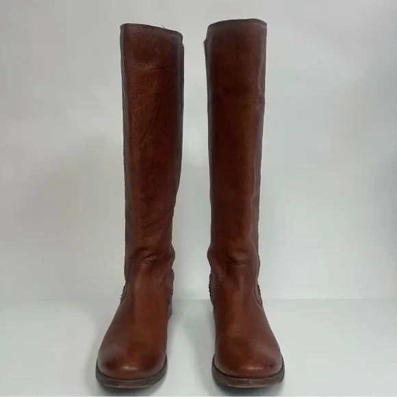Frye Molly Gore Tall Riding Boots Whiskey Brown Leather Knee High US 8.5 $425