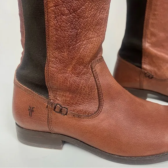 Frye Molly Gore Tall Riding Boots Whiskey Brown Leather Knee High US 8.5 $425