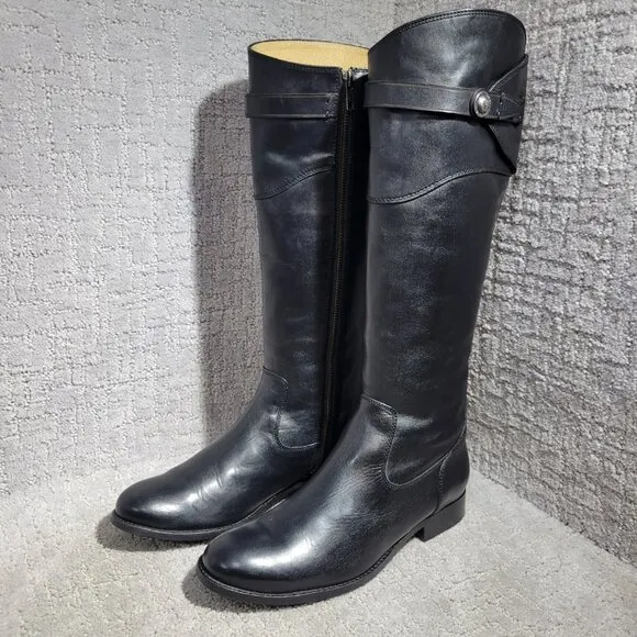 Frye Molly Women's Size 8.5B US Black Leather Knee High Zip Tall Boots 3476111