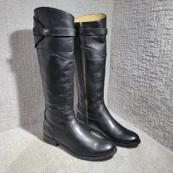 Frye Molly Women's Size 8.5B US Black Leather Knee High Zip Tall Boots 3476111