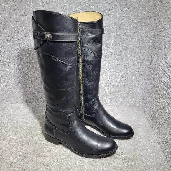 Frye Molly Women's Size 8.5B US Black Leather Knee High Zip Tall Boots 3476111