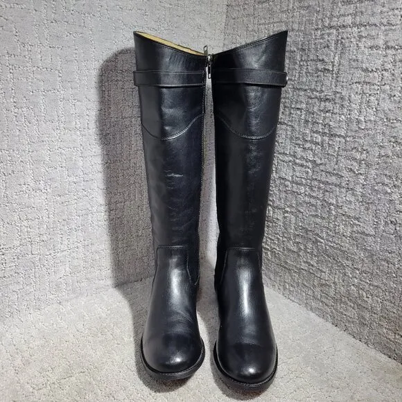 Frye Molly Women's Size 8.5B US Black Leather Knee High Zip Tall Boots 3476111