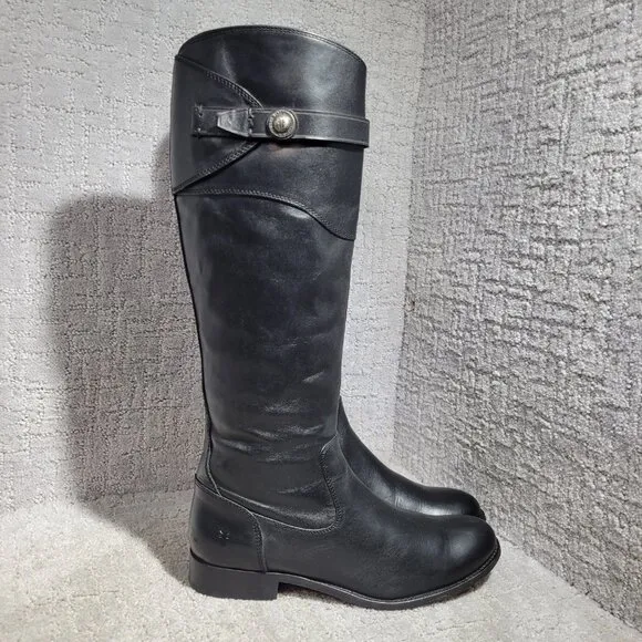 Frye Molly Women's Size 8.5B US Black Leather Knee High Zip Tall Boots 3476111