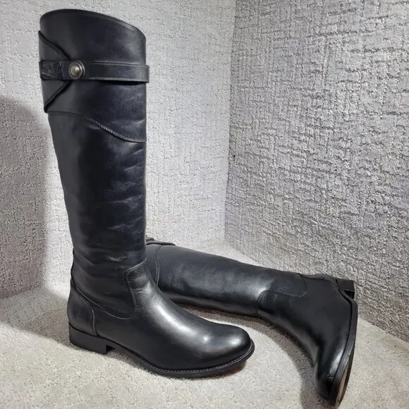 Frye Molly Women's Size 8.5B US Black Leather Knee High Zip Tall Boots 3476111