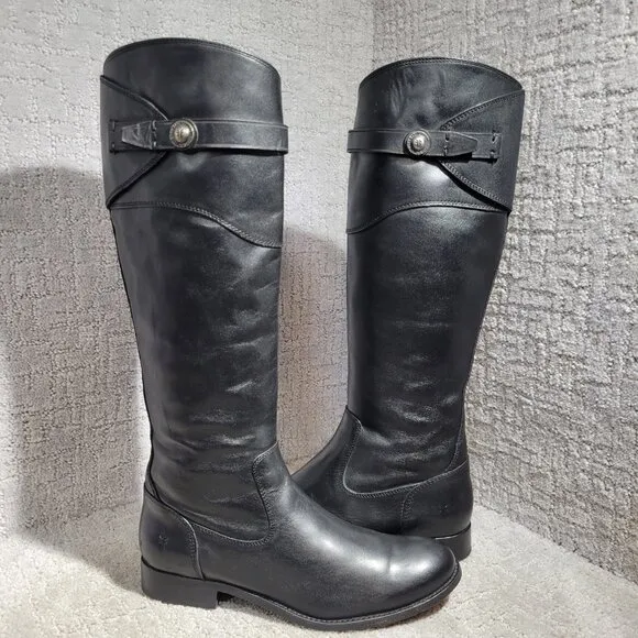 Frye Molly Women's Size 8.5B US Black Leather Knee High Zip Tall Boots 3476111