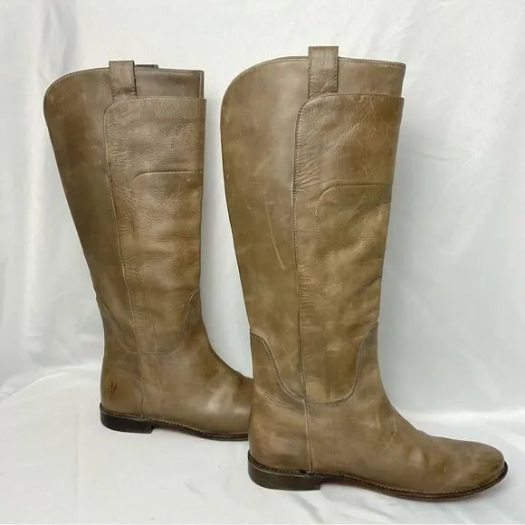 Frye Paige Riding Boots Leather Taupe Sz 9.5 Tall