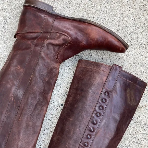 💙Frye Paige Stud Dark Brown Leather Tall Riding Boots