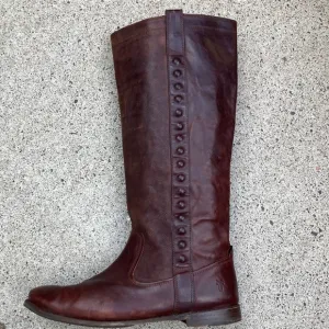 💙Frye Paige Stud Dark Brown Leather Tall Riding Boots