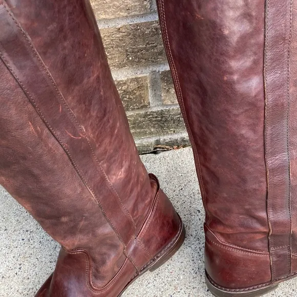 💙Frye Paige Stud Dark Brown Leather Tall Riding Boots
