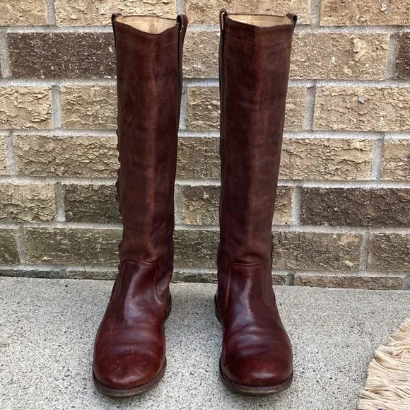 💙Frye Paige Stud Dark Brown Leather Tall Riding Boots