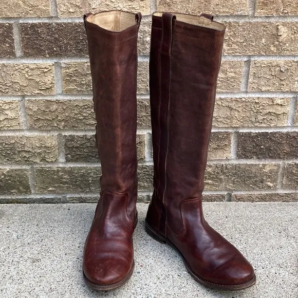 💙Frye Paige Stud Dark Brown Leather Tall Riding Boots
