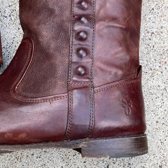 💙Frye Paige Stud Dark Brown Leather Tall Riding Boots