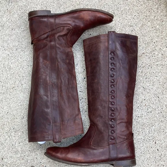 💙Frye Paige Stud Dark Brown Leather Tall Riding Boots