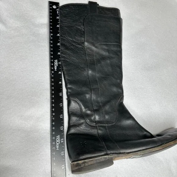 FRYE Paige Tall Riding Boots Black Leather Classic Pull On Womens Size 8B